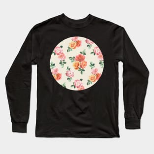 Retro Peach and Pink Roses Long Sleeve T-Shirt